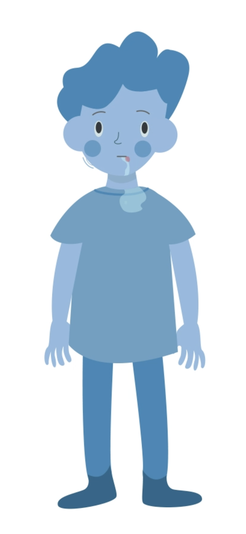 cartoon blue boy drooling onto his t shirt